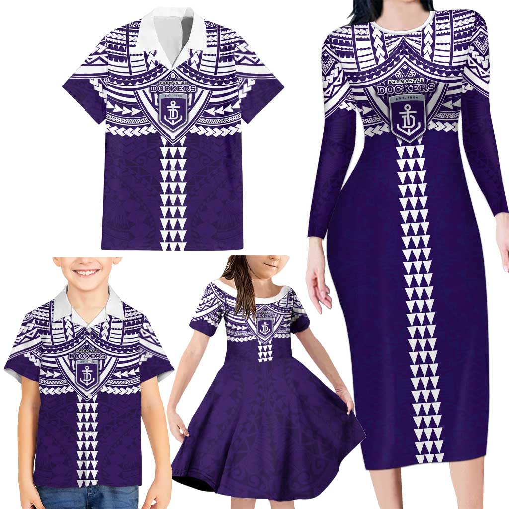 Personalized Fremantle Dockers Family Matching Long Sleeve Bodycon Dress and Hawaiian Shirt Polynesian Tribal Pattern Heritage Football