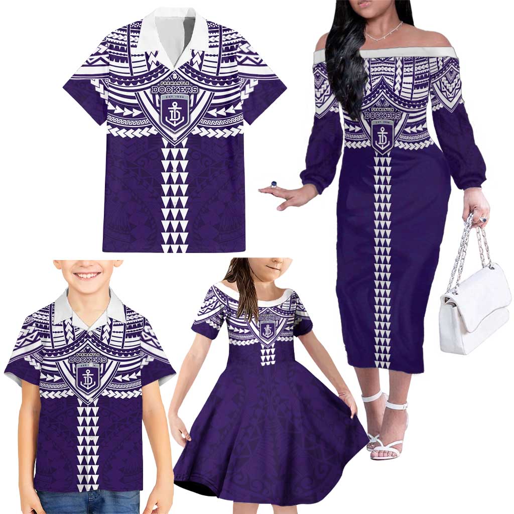 Personalized Fremantle Dockers Family Matching Off The Shoulder Long Sleeve Dress and Hawaiian Shirt Polynesian Tribal Pattern Heritage Football
