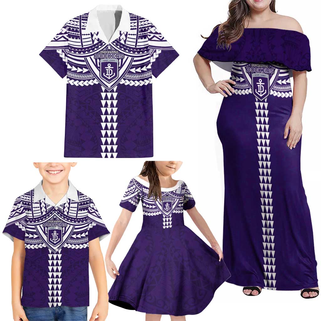 Personalized Fremantle Dockers Family Matching Off Shoulder Maxi Dress and Hawaiian Shirt Polynesian Tribal Pattern Heritage Football