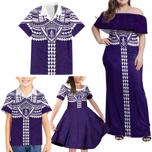 Personalized Fremantle Dockers Family Matching Off Shoulder Maxi Dress and Hawaiian Shirt Polynesian Tribal Pattern Heritage Football
