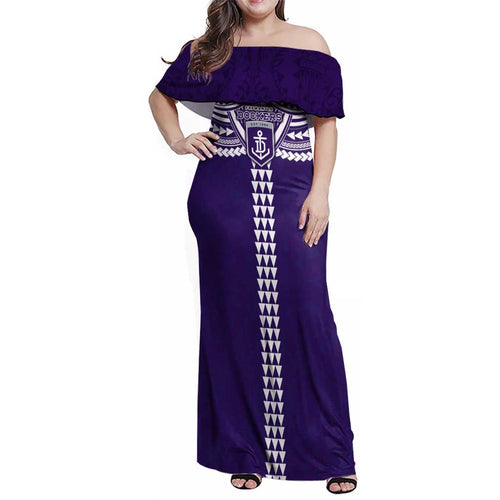 Personalized Fremantle Dockers Family Matching Off Shoulder Maxi Dress and Hawaiian Shirt Polynesian Tribal Pattern Heritage Football