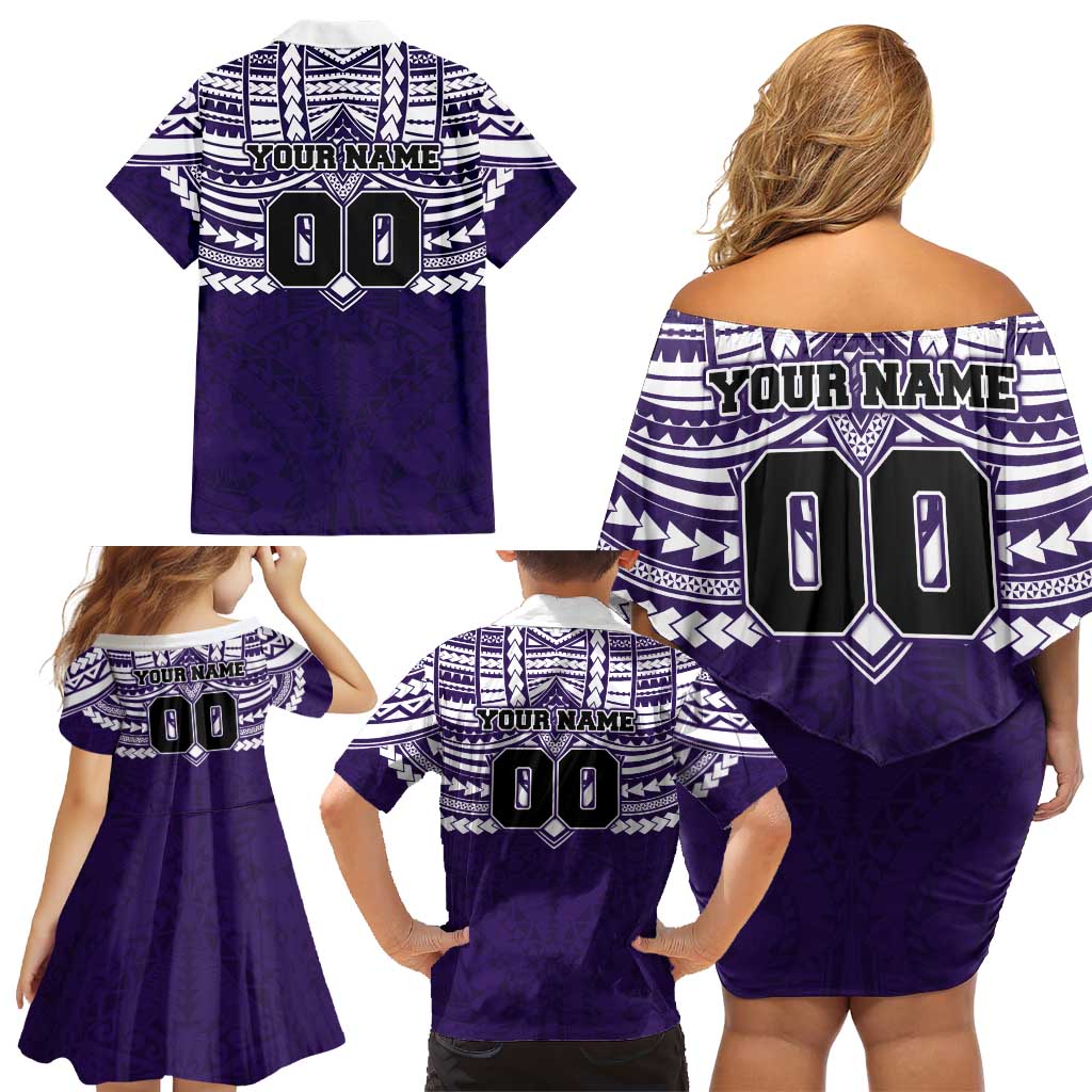 Personalized Fremantle Dockers Family Matching Off Shoulder Short Dress and Hawaiian Shirt Polynesian Tribal Pattern Heritage Football