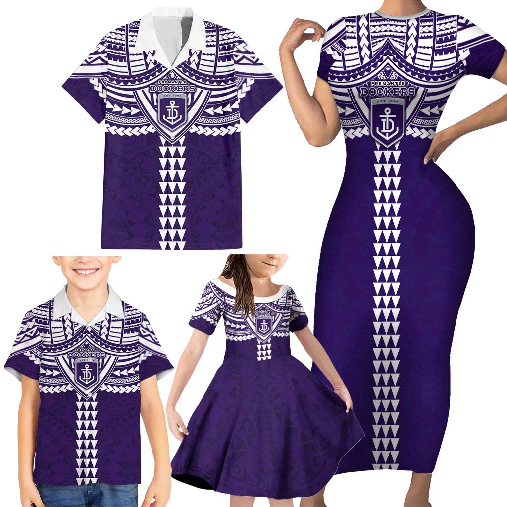 Personalized Fremantle Dockers Family Matching Short Sleeve Bodycon Dress and Hawaiian Shirt Polynesian Tribal Pattern Heritage Football