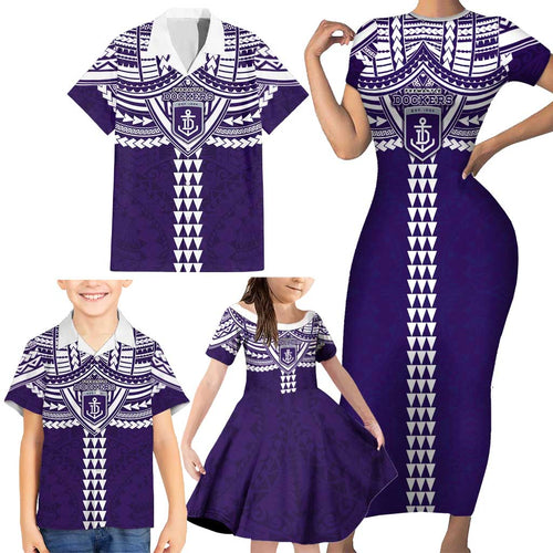 Personalized Fremantle Dockers Family Matching Short Sleeve Bodycon Dress and Hawaiian Shirt Polynesian Tribal Pattern Heritage Football