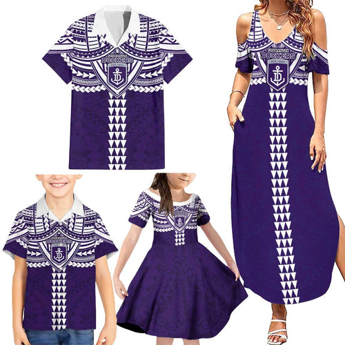 Personalized Fremantle Dockers Family Matching Summer Maxi Dress and Hawaiian Shirt Polynesian Tribal Pattern Heritage Football