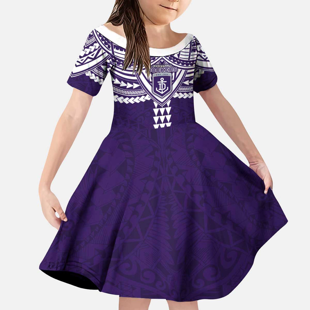 Personalized Fremantle Dockers Kid Short Sleeve Dress Polynesian Tribal Pattern Heritage Football