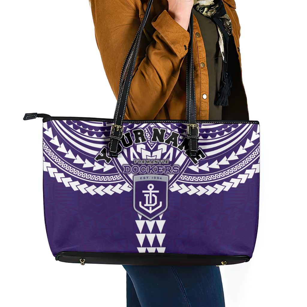 Personalized Fremantle Dockers Leather Tote Bag Polynesian Tribal Pattern Heritage Football