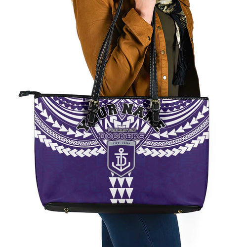 Personalized Fremantle Dockers Leather Tote Bag Polynesian Tribal Pattern Heritage Football