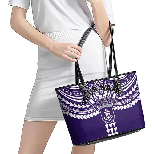 Personalized Fremantle Dockers Leather Tote Bag Polynesian Tribal Pattern Heritage Football