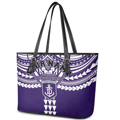 Personalized Fremantle Dockers Leather Tote Bag Polynesian Tribal Pattern Heritage Football