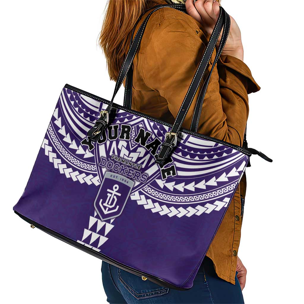 Personalized Fremantle Dockers Leather Tote Bag Polynesian Tribal Pattern Heritage Football