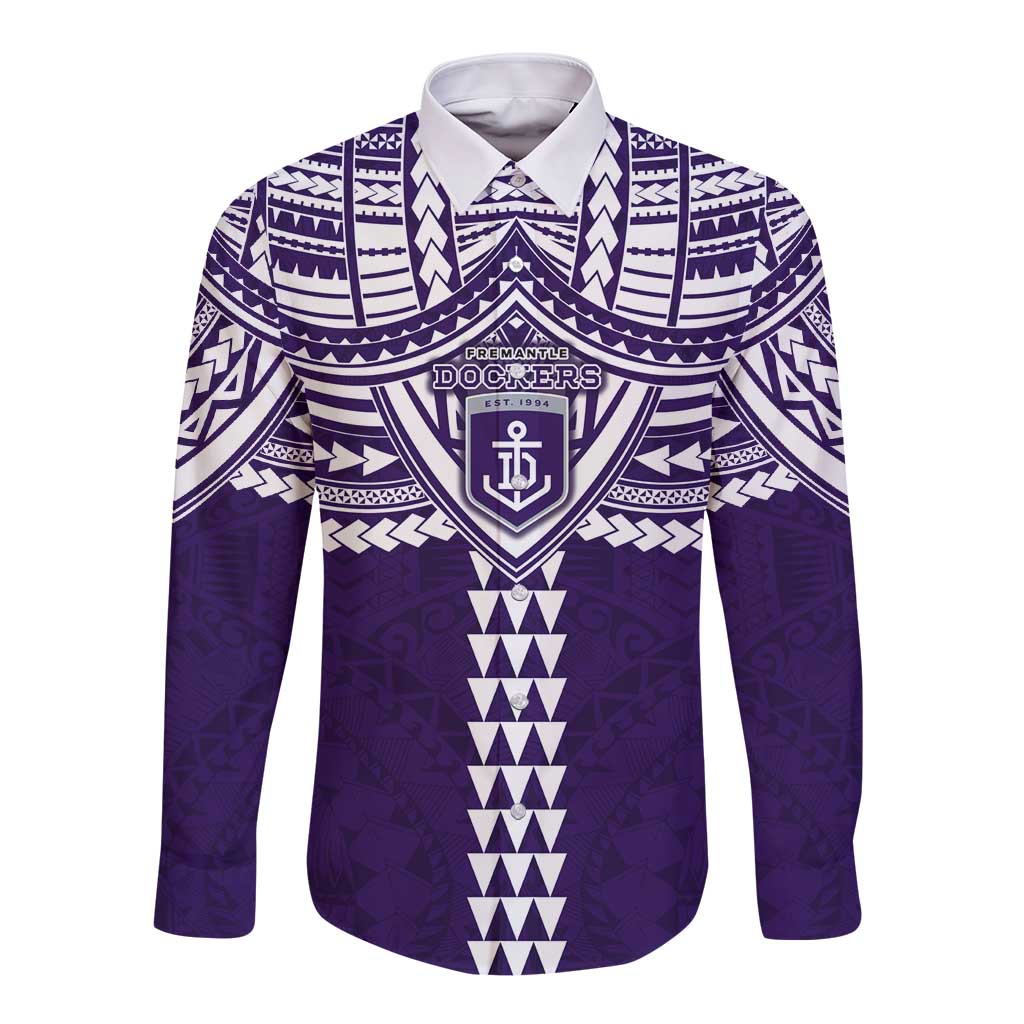 Personalized Fremantle Dockers Long Sleeve Button Shirt Polynesian Tribal Pattern Heritage Football
