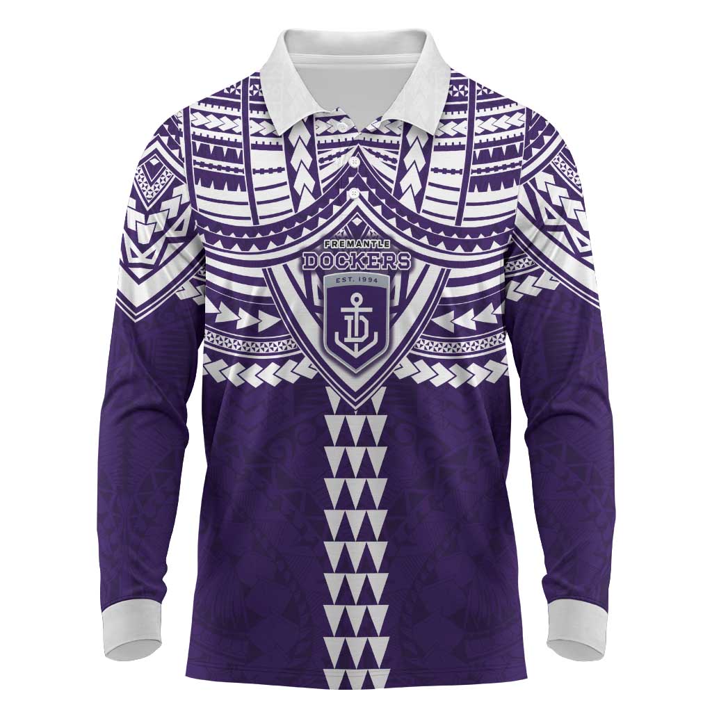 Personalized Fremantle Dockers Long Sleeve Polo Shirt Polynesian Tribal Pattern Heritage Football