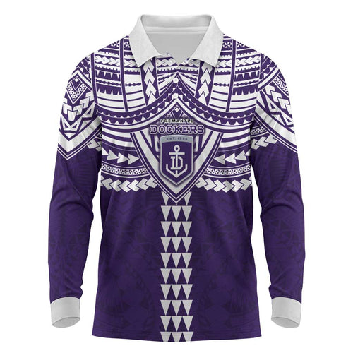 Personalized Fremantle Dockers Long Sleeve Polo Shirt Polynesian Tribal Pattern Heritage Football