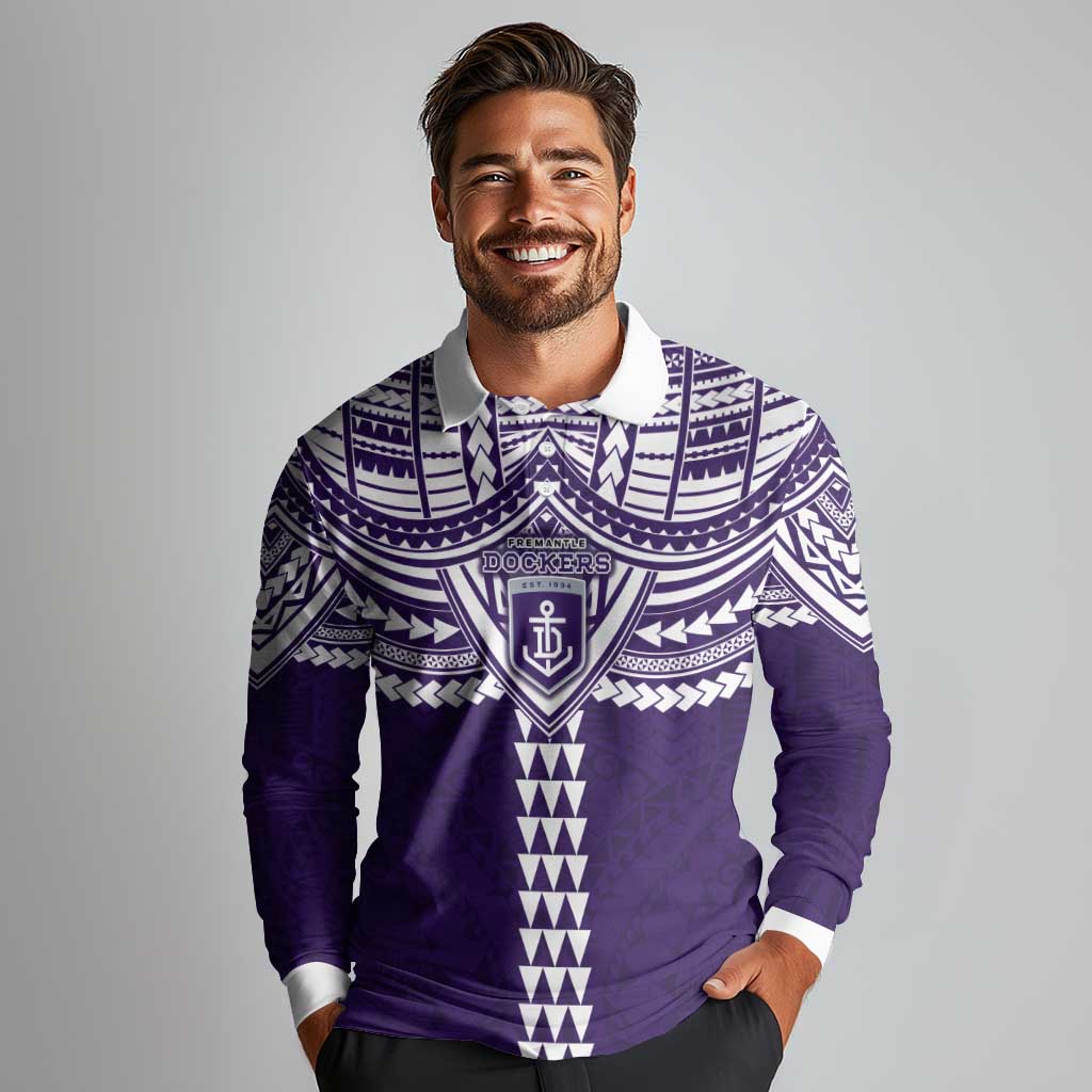 Personalized Fremantle Dockers Long Sleeve Polo Shirt Polynesian Tribal Pattern Heritage Football
