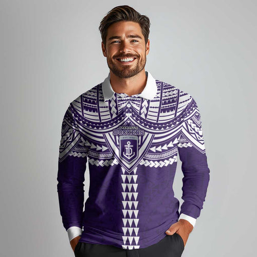 Personalized Fremantle Dockers Long Sleeve Polo Shirt Polynesian Tribal Pattern Heritage Football