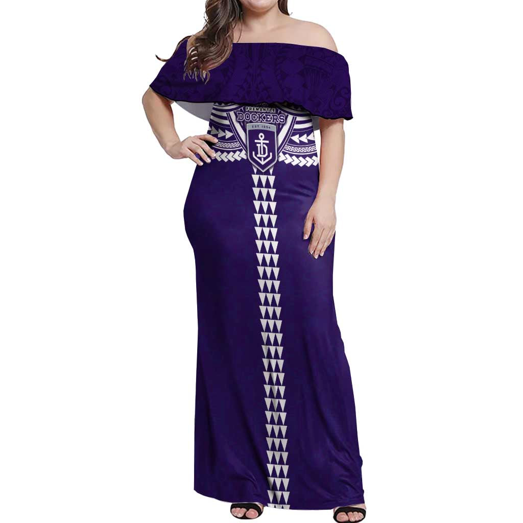Personalized Fremantle Dockers Off Shoulder Maxi Dress Polynesian Tribal Pattern Heritage Football