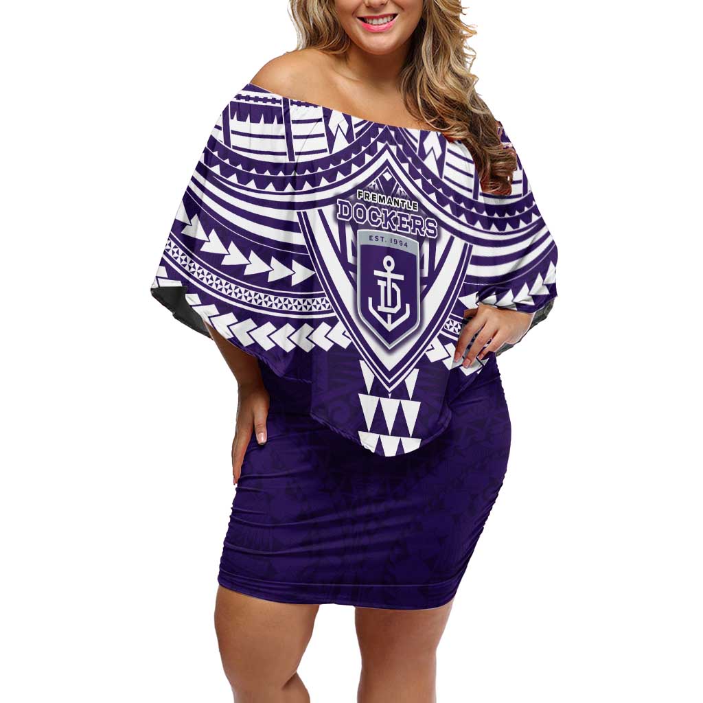 Personalized Fremantle Dockers Off Shoulder Short Dress Polynesian Tribal Pattern Heritage Football