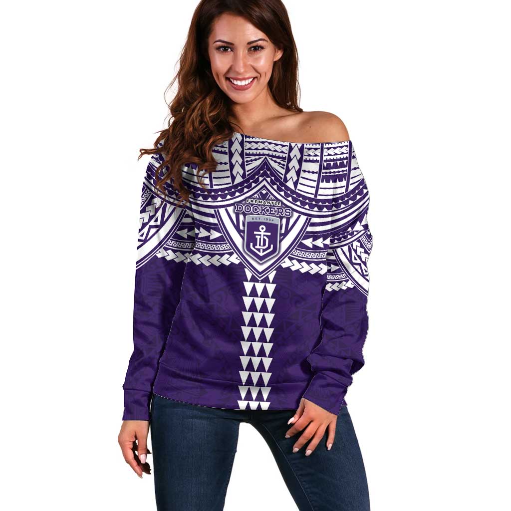 Personalized Fremantle Dockers Off Shoulder Sweater Polynesian Tribal Pattern Heritage Football