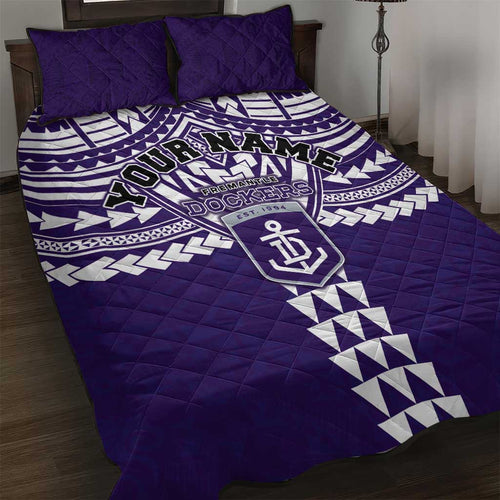Personalized Fremantle Dockers Quilt Bed Set Polynesian Tribal Pattern Heritage Football