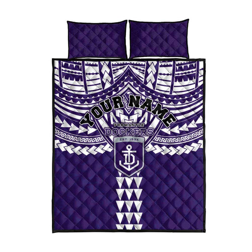 Personalized Fremantle Dockers Quilt Bed Set Polynesian Tribal Pattern Heritage Football