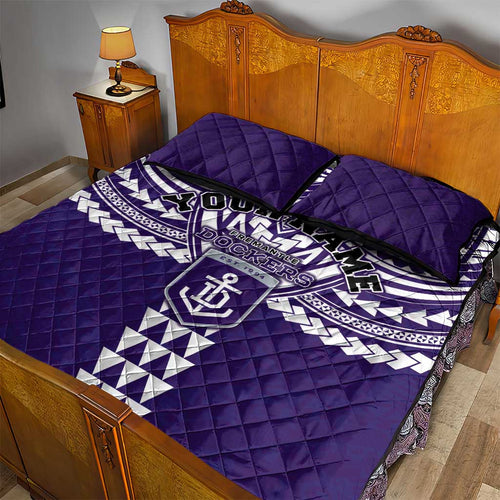 Personalized Fremantle Dockers Quilt Bed Set Polynesian Tribal Pattern Heritage Football