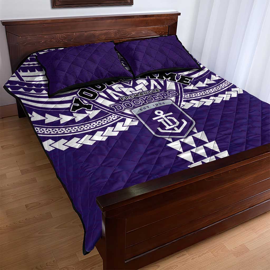 Personalized Fremantle Dockers Quilt Bed Set Polynesian Tribal Pattern Heritage Football