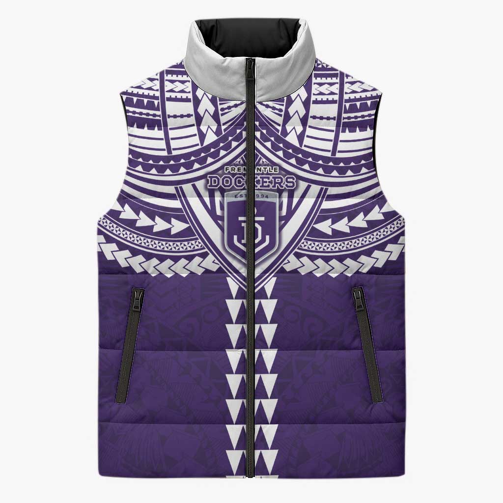Personalized Fremantle Dockers Sleeveless Puffer Jacket Polynesian Tribal Pattern Heritage Football