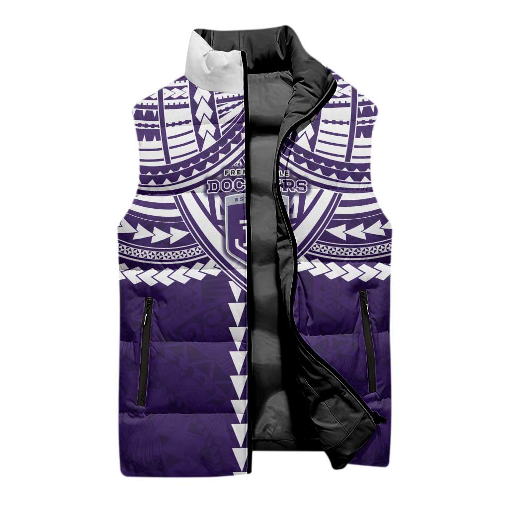 Personalized Fremantle Dockers Sleeveless Puffer Jacket Polynesian Tribal Pattern Heritage Football