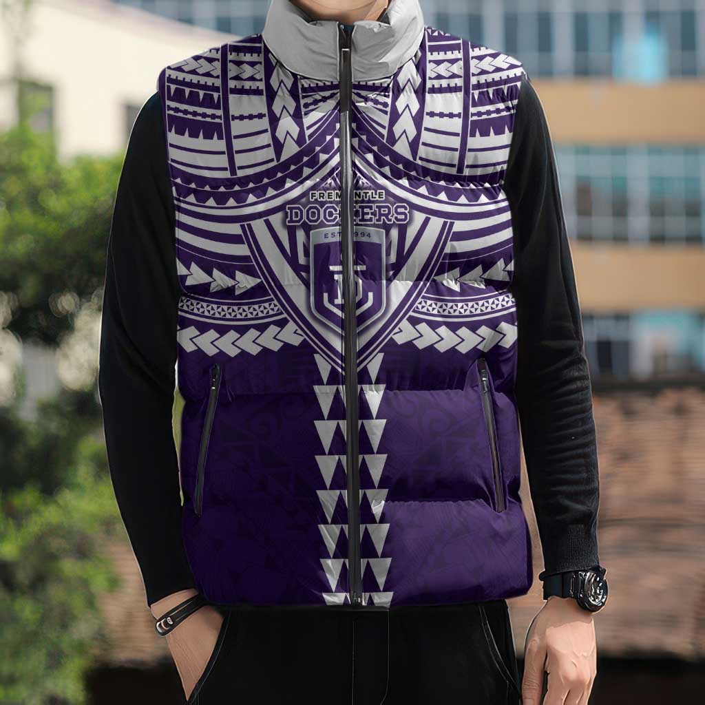 Personalized Fremantle Dockers Sleeveless Puffer Jacket Polynesian Tribal Pattern Heritage Football