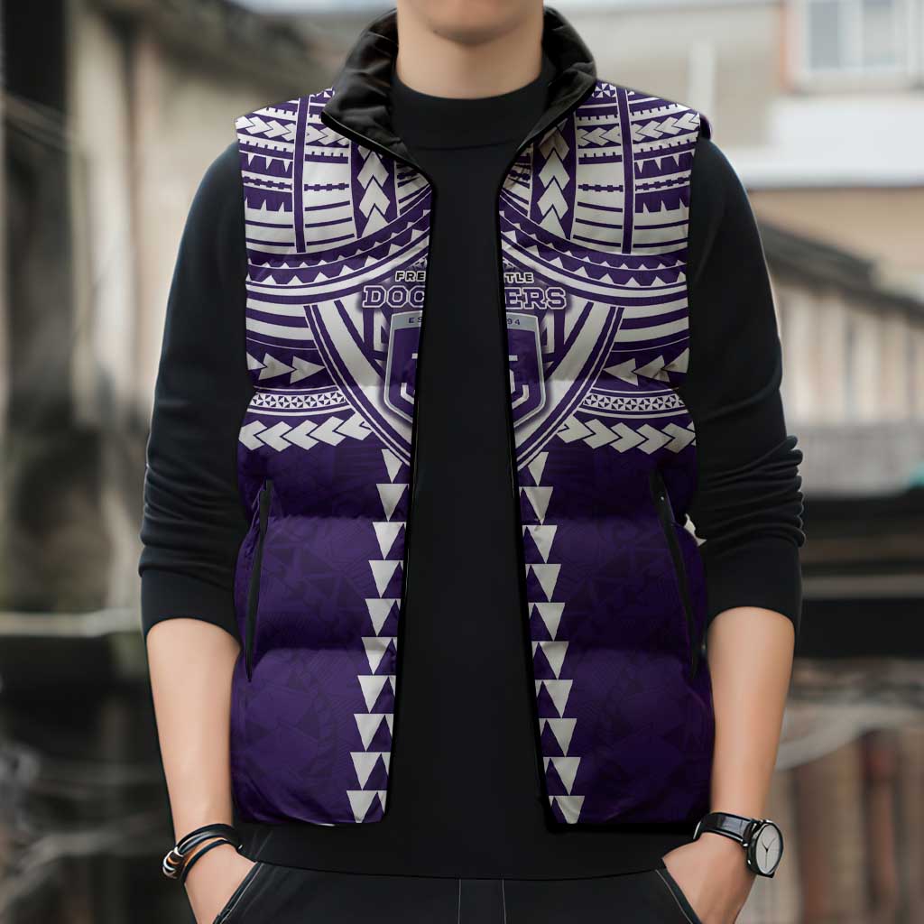 Personalized Fremantle Dockers Sleeveless Puffer Jacket Polynesian Tribal Pattern Heritage Football