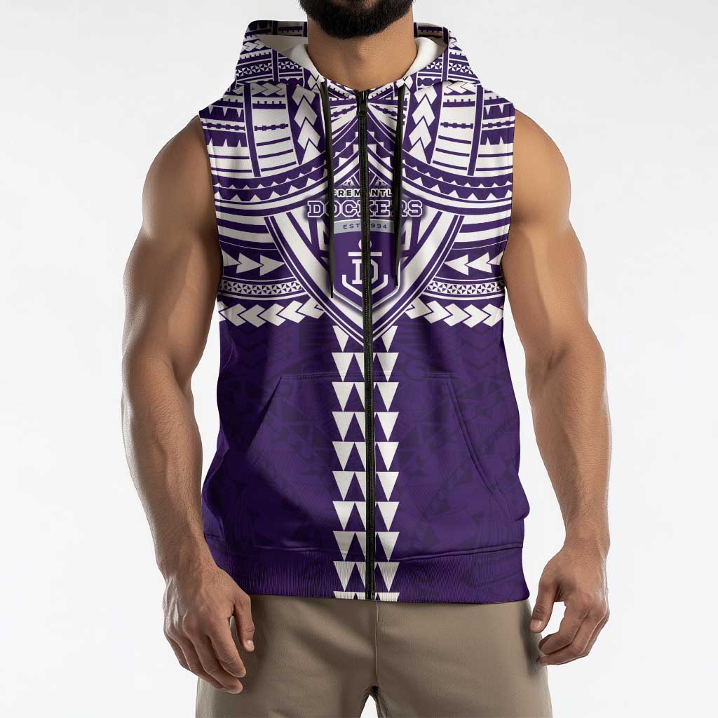 Personalized Fremantle Dockers Sleeveless Zip Hoodie Polynesian Tribal Pattern Heritage Football