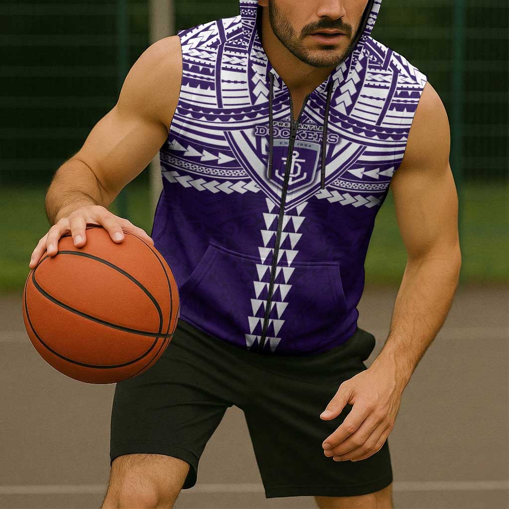 Personalized Fremantle Dockers Sleeveless Zip Hoodie Polynesian Tribal Pattern Heritage Football