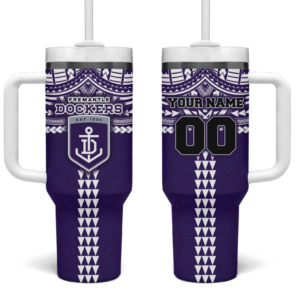 Personalized Fremantle Dockers Tumbler With Handle Polynesian Tribal Pattern Heritage Football