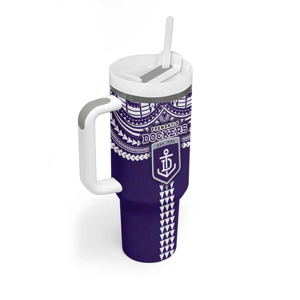 Personalized Fremantle Dockers Tumbler With Handle Polynesian Tribal Pattern Heritage Football