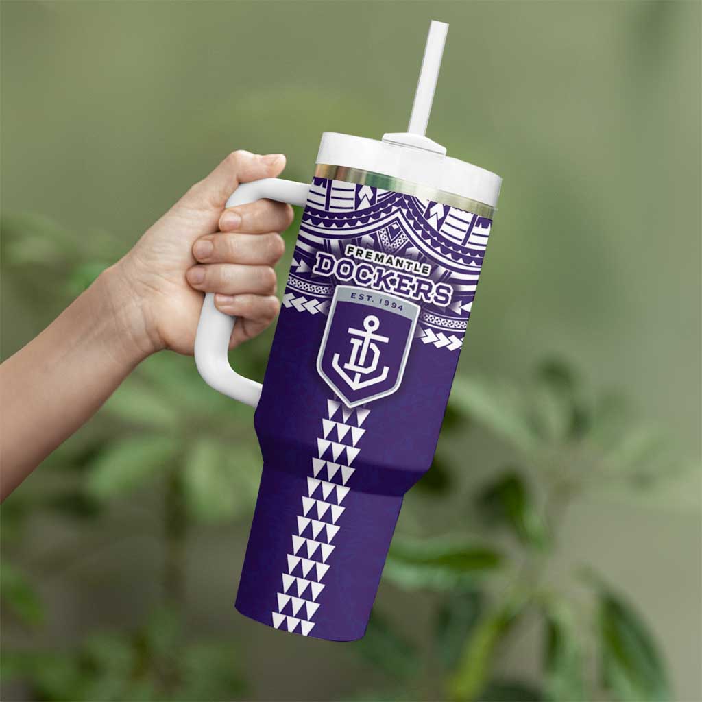 Personalized Fremantle Dockers Tumbler With Handle Polynesian Tribal Pattern Heritage Football
