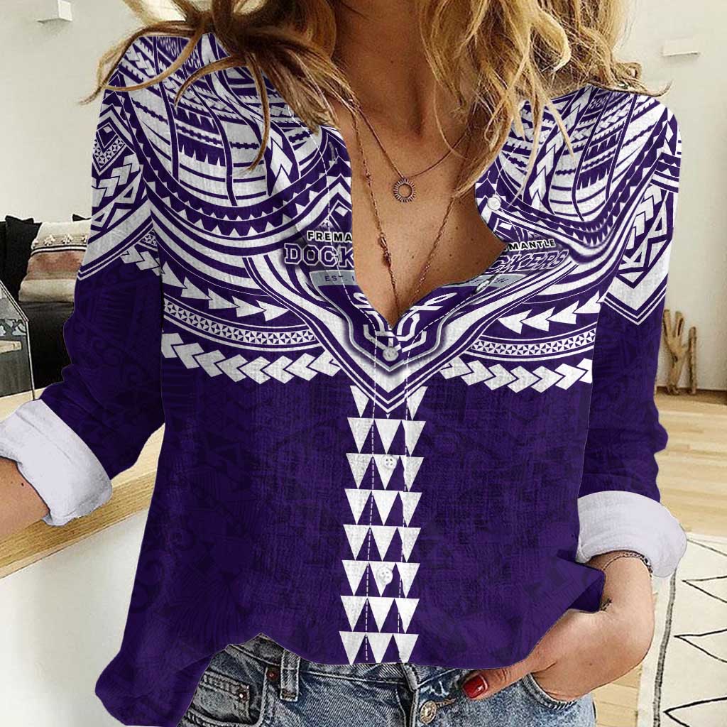 Personalized Fremantle Dockers Women Casual Shirt Polynesian Tribal Pattern Heritage Football