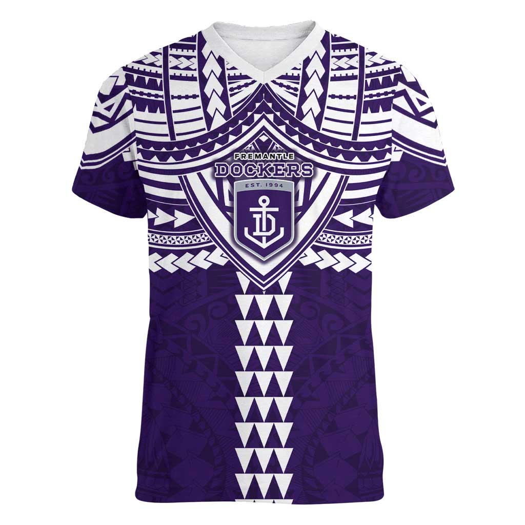 Personalized Fremantle Dockers Women V-Neck T-Shirt Polynesian Tribal Pattern Heritage Football