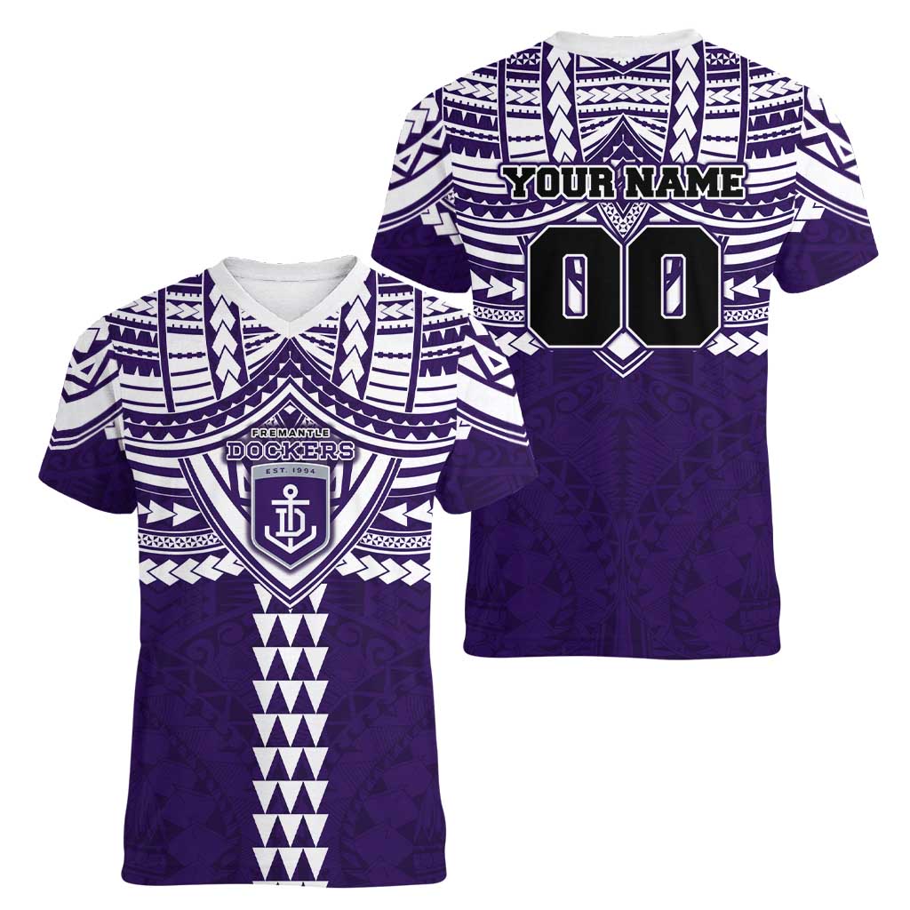 Personalized Fremantle Dockers Women V-Neck T-Shirt Polynesian Tribal Pattern Heritage Football
