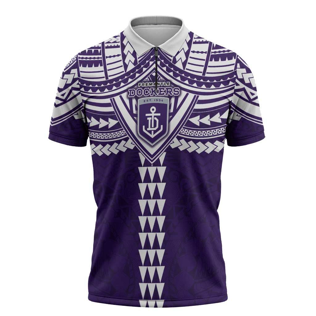 Personalized Fremantle Dockers Zipper Polo Shirt Polynesian Tribal Pattern Heritage Football