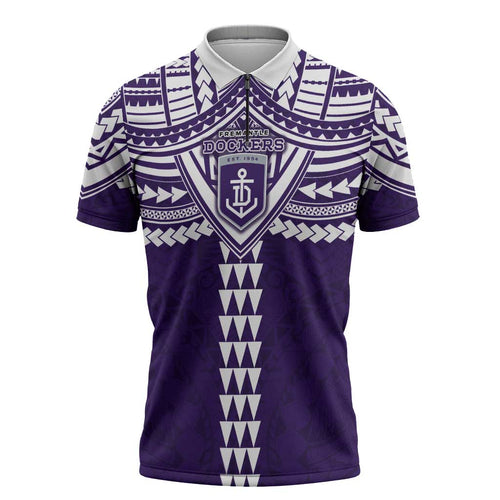 Personalized Fremantle Dockers Zipper Polo Shirt Polynesian Tribal Pattern Heritage Football