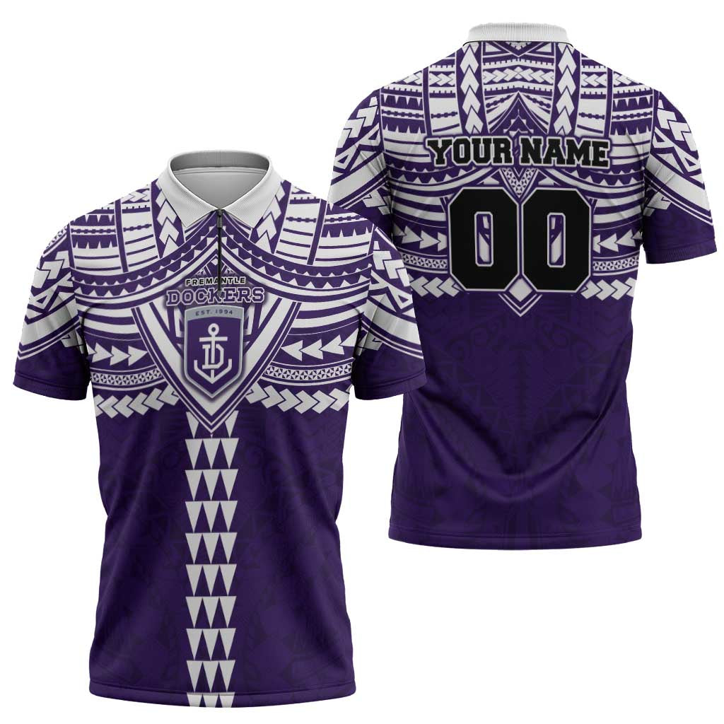 Personalized Fremantle Dockers Zipper Polo Shirt Polynesian Tribal Pattern Heritage Football
