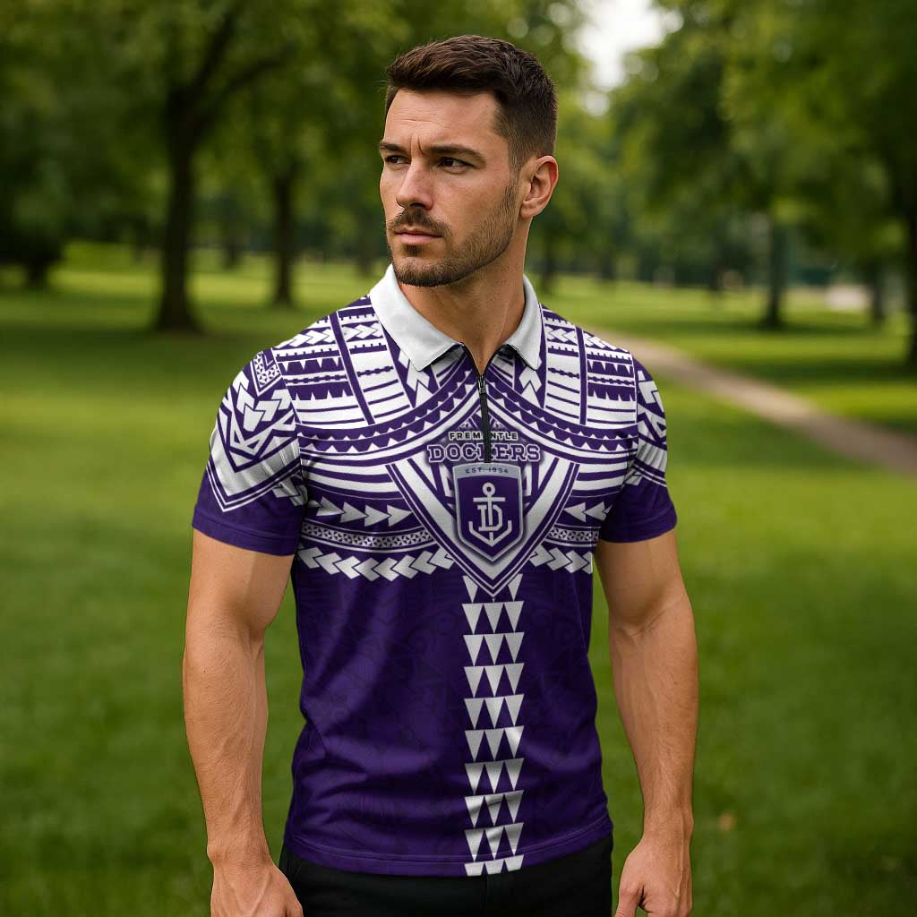 Personalized Fremantle Dockers Zipper Polo Shirt Polynesian Tribal Pattern Heritage Football