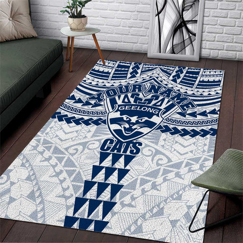 Personalized Geelong Cats Area Rug Polynesian Tribal Pattern Heritage Football