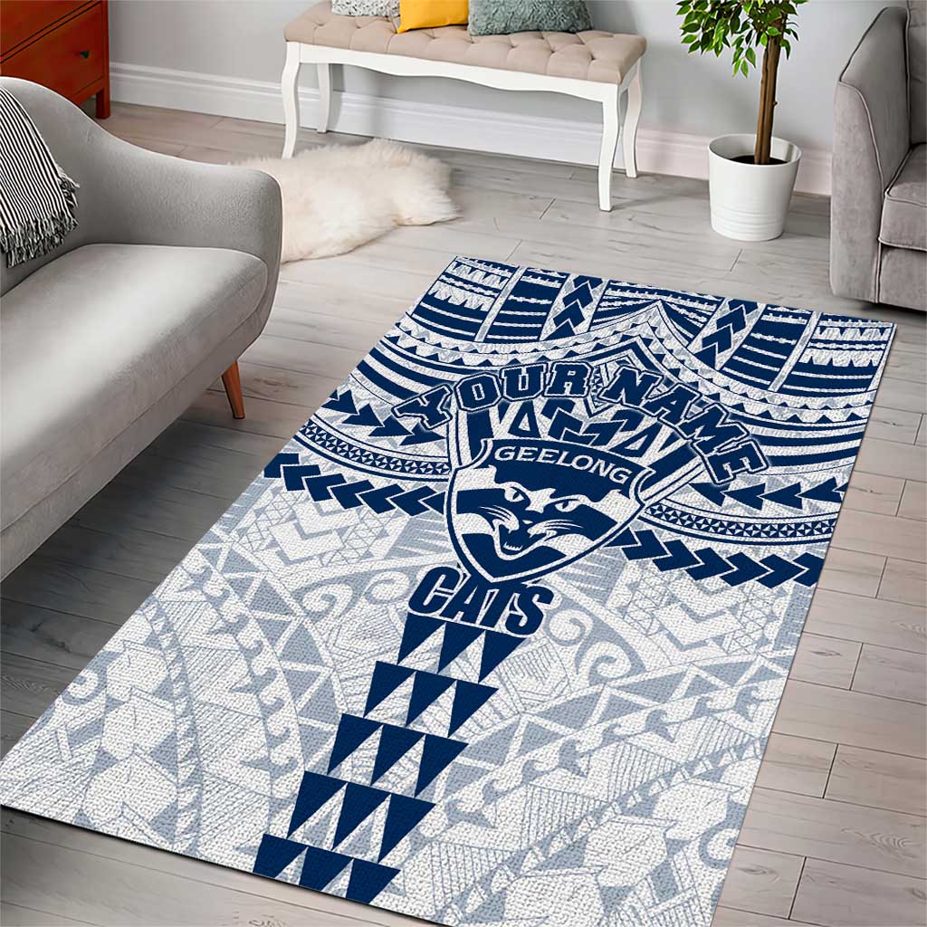 Personalized Geelong Cats Area Rug Polynesian Tribal Pattern Heritage Football