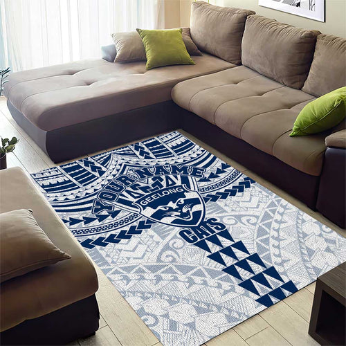Personalized Geelong Cats Area Rug Polynesian Tribal Pattern Heritage Football