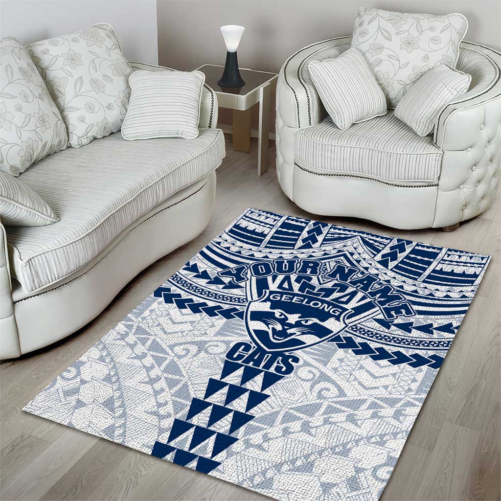 Personalized Geelong Cats Area Rug Polynesian Tribal Pattern Heritage Football