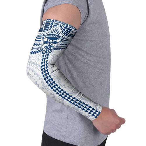 Personalized Geelong Cats Arm Sleeves Polynesian Tribal Pattern Heritage Football