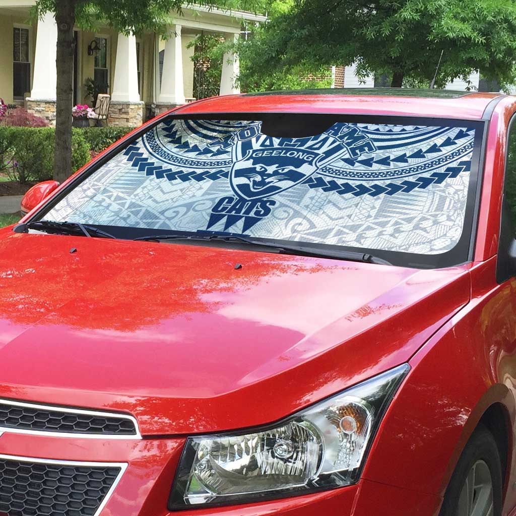 Personalized Geelong Cats Auto Sun Shade Polynesian Tribal Pattern Heritage Football