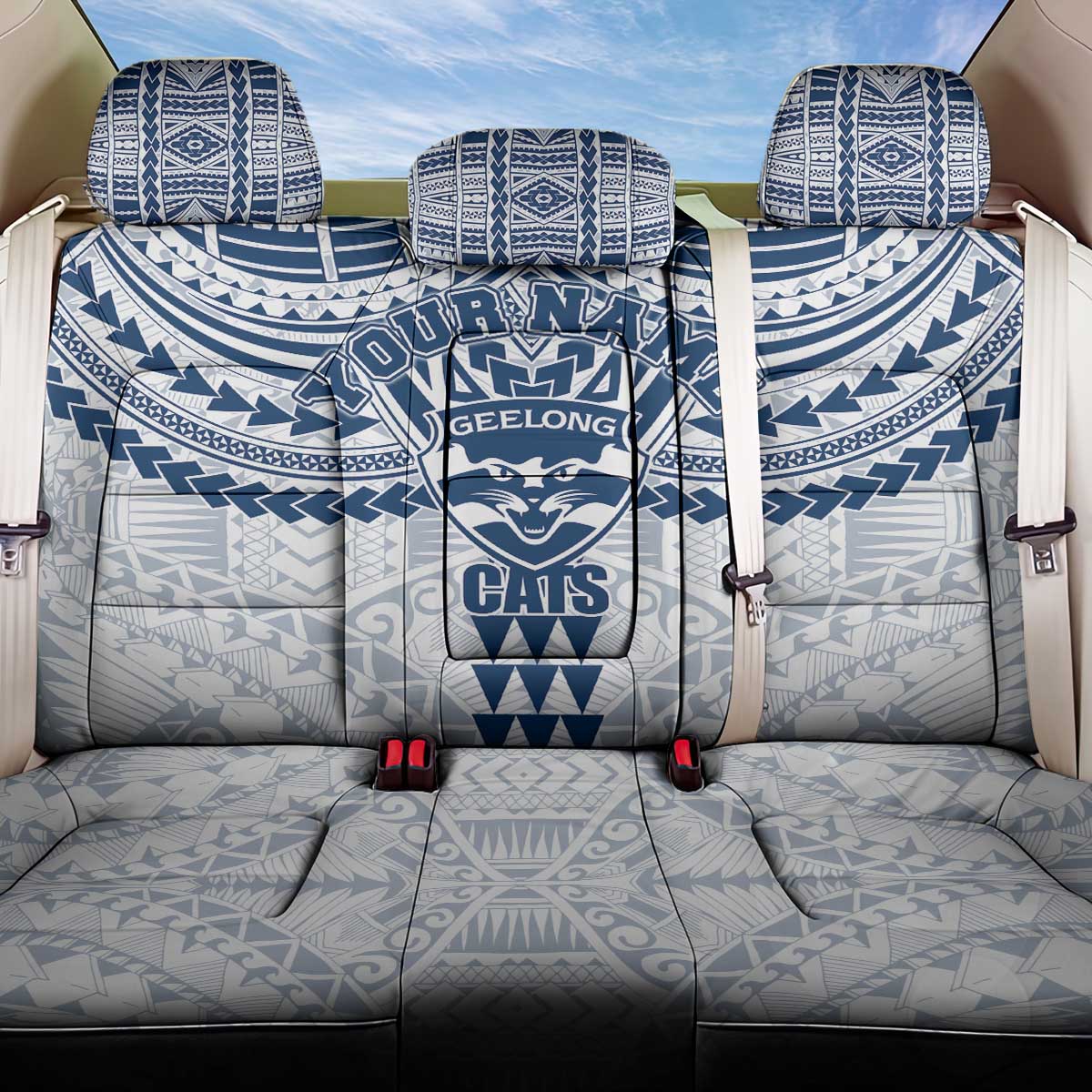 Personalized Geelong Cats Back Car Seat Cover Polynesian Tribal Pattern Heritage Football